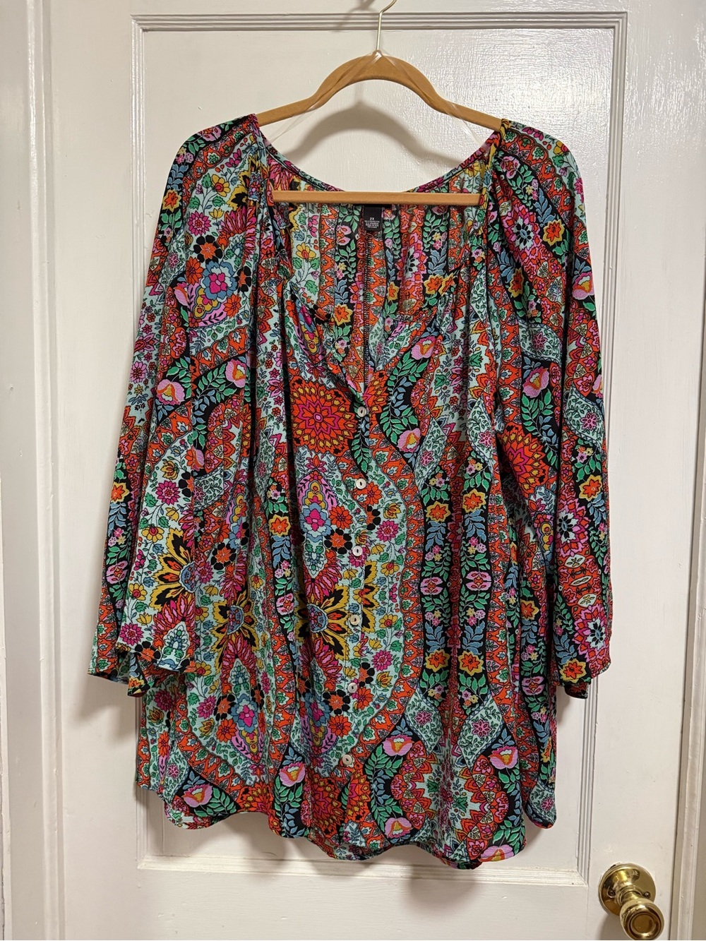 New Directions Multicolor Floral Paisley Peasant Tunic - Red, Pink, Green, Blue